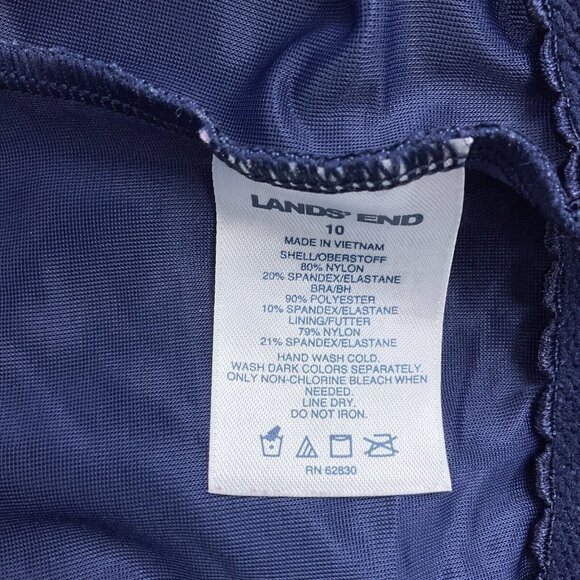 Lands End Tankini Top Women 10 Blue White Floral Underwire Bra Tank Pleat 1pc - Picture 5 of 7